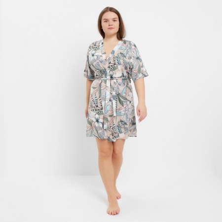 Home set (robe/shirt) female, beige/gray color, size 58