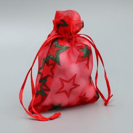 Bag gift organza "Stars", 10 x 12 cm +/- 1.5 cm, New Year-1