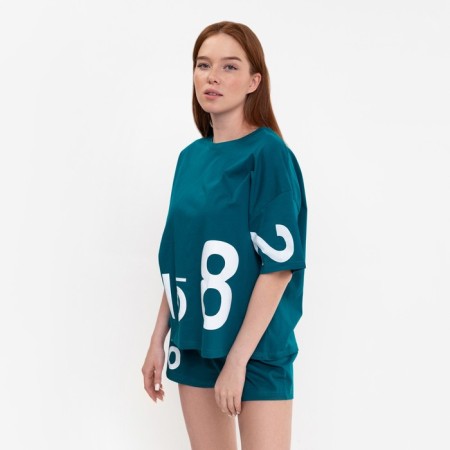 Female set (T -shirt, shorts), Malachite color, size 44-3