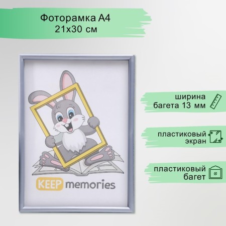 Photo frame plastic L-4 21x30 cm silver. Met. (plastic screen)