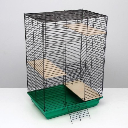 Cage for chinchillas "Pigger" No. 7, with 3 wooden floors, 58 x 40 x 82 cm, emerald-4