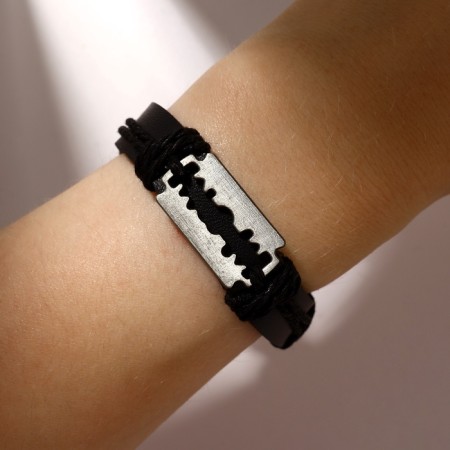Bracelet unisex "blade", black-brown color with black silver, d = 7 cm-3