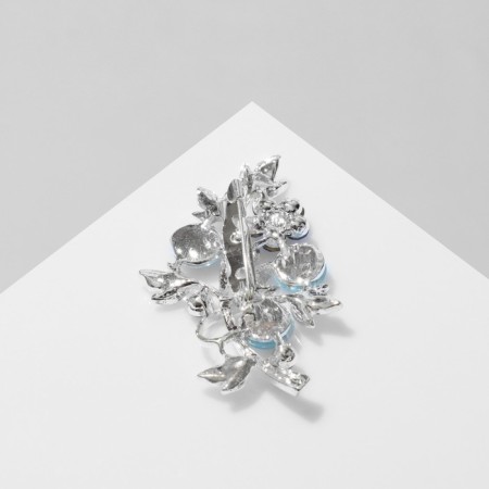 Brooch "Flowers" and leaves, blue color in silver-1