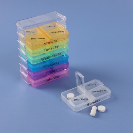 Taberteader-organizer "Week", English letters, morning/day/evening/night, 10 × 7.5 × 4 cm, 7 containers of 4 sections, multi-colored-2
