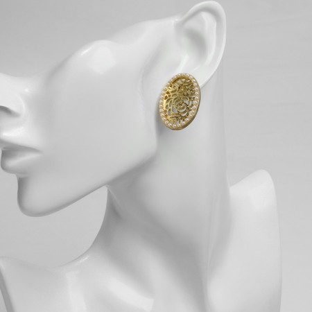 Earrings with pearls "openwork" graceful, white color in gold-2