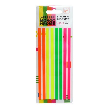 Bookmarks with adhesive edge, 5 x 135 mm, 4 colors of 20 sheets, plastic, Devente monochrome, cardboard blister