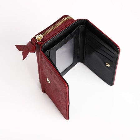 Women's wallet on the button, burgundy color-3