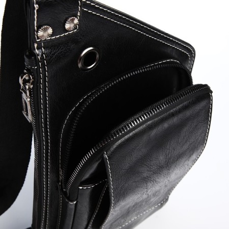 Male sling bag made of artificial leather, black color-5