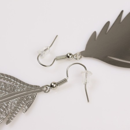 Earrings Metal "Fern" leaflet, color silver-1