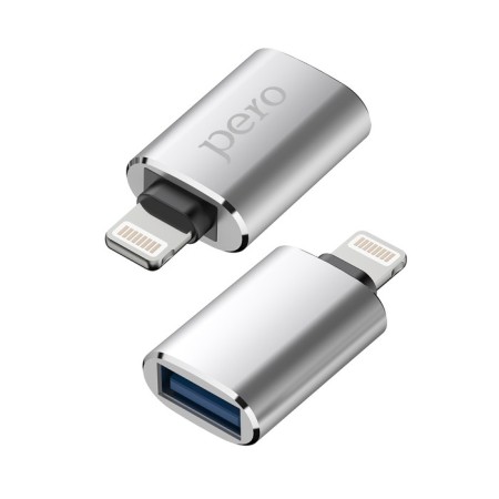 Adapter OTG PERO AD02, Lightning - USB, metal, silver