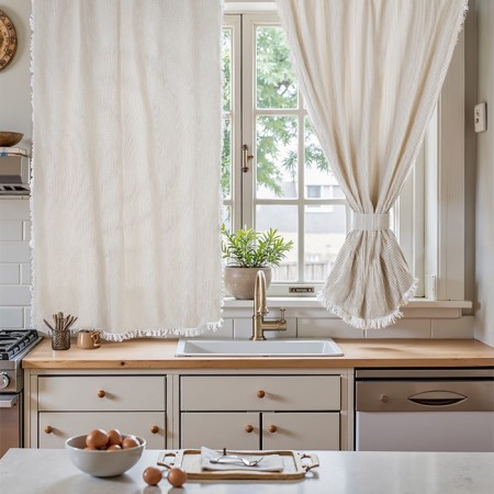 A set of curtains for the kitchen SL Home "Direction" 140x180 cm-2 pcs, grabbing 2 pcs, linen 100%-1
