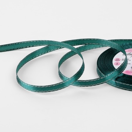 A satin ribbon "Silver threads", 6 mm × 23 ± 1 m, emerald color No. 70