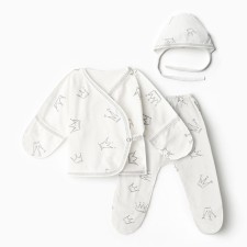 Костюм (распашонка, ползунки, чепчик) Bloom Baby Короны, р. 68 см, молочный