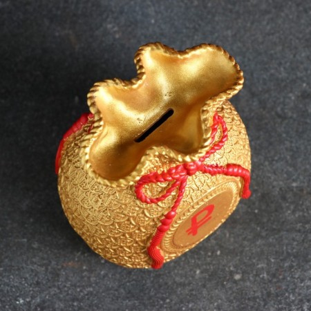 Piggy bank "Money bag" ruble red, gold, 15 cm-3