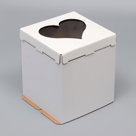 Box for a cake with a window, "heart", white, 26 x 26 x 30 cm-1