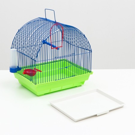 Bird cage is a small, semicircular roof (drinker, feeder, pole, swing) 35x28x37cm mix-5