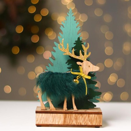 New Year's decor with backlight "Christmas trees and a deer with a bell" 6 × 4 × 19.5 cm, green-2