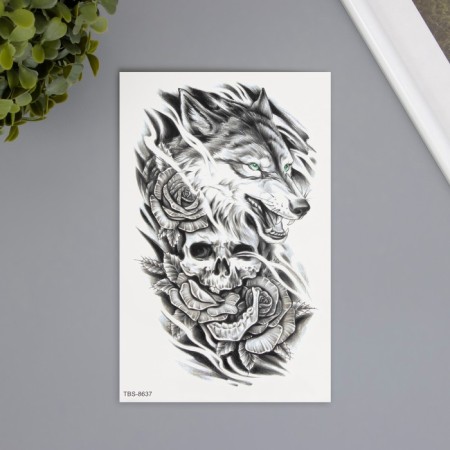 Tattoo on the body Black "Wolf with the Skull" 12x19 cm