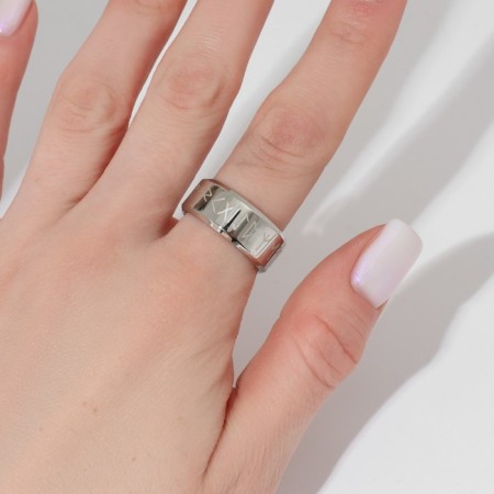 Ring "Valhalla" with runes, white color in silver, 18 size-2