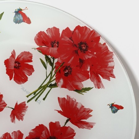 Plate Glass Dessert shade "Red poppies", D = 20 cm-4