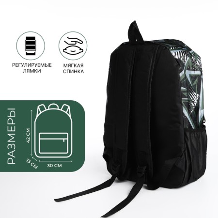 School backpack from textiles on lightning, 3 pockets, green-1