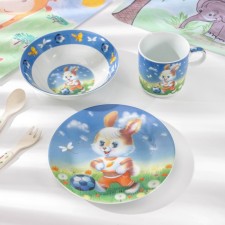 A set of children's dishes of the Dolyan “Hare Football”, 3 subjects: a mug 230 ml, a bowl of 400 ml, a plate d = 18 cm