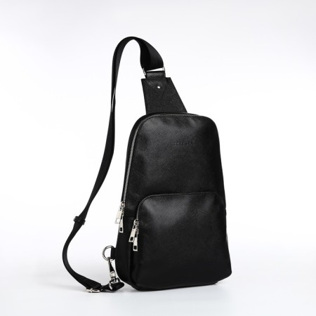 Bag - sling, textura, genuine leather, black color-1