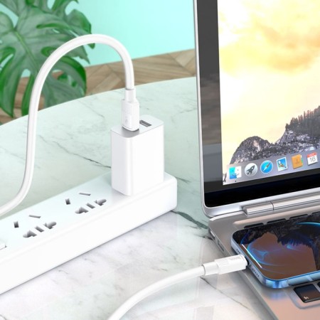 Hoco X84, Lightning cable - USB, 2.4 A, 1 m, data transfer, PVC, white-2