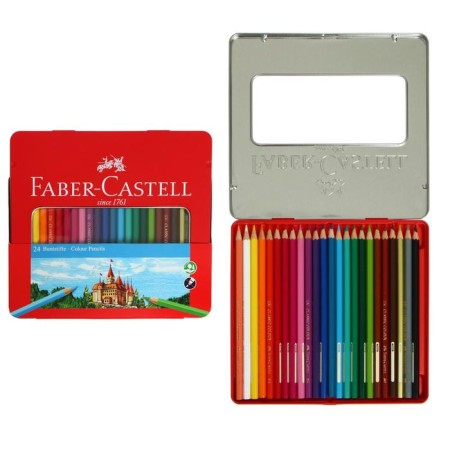 Pencils 24 colors Faber-Castell "Castle", hexagonal case, sharpened, in a metal box