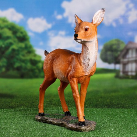 Garden figure "deer on stone" from the polystone good souvenirs, 54cm, large, brown-1