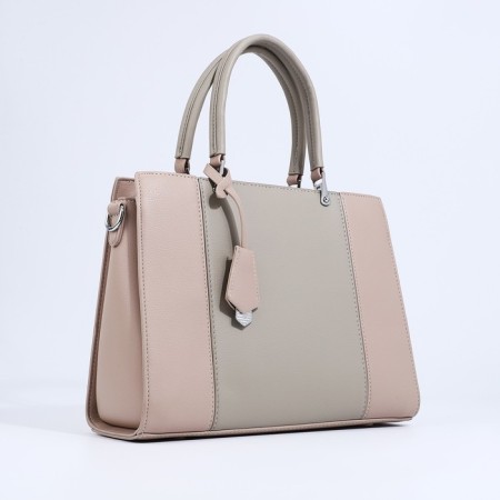 Bag Tout with zipper, external pocket, long belt, beige color-2
