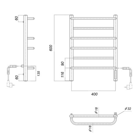 Domoterm electric heated towel rail "Orpheus" P6, 400x600 mm, right, chrome-4