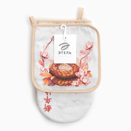 Set of kitchen. Ethel Vloom mittens 15x28cm, 19x19cm tack, 100%HL-4