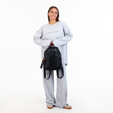 City backpack on lightning, from artificial leather, black color-7