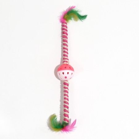 Domestican for cats "double fluff", with a ball and a sisaler winding, 32 cm, pink/white-1