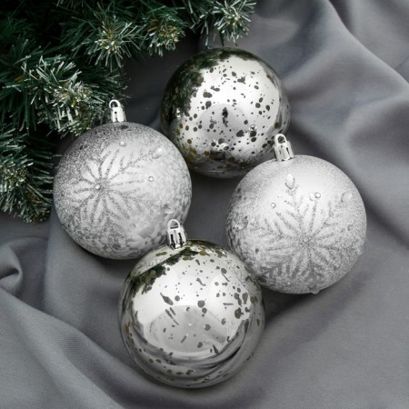 Set of balls plastic D-8 cm, 4 pcs "Cracles" silver