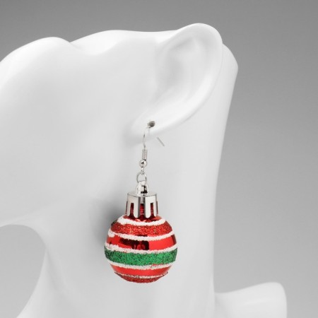 Earrings "New Year" Christmas tree balls, shine, red-green color in silver-2