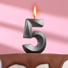 Свеча в торт "Грань" ,цифра 5 , графит, 6,5 см