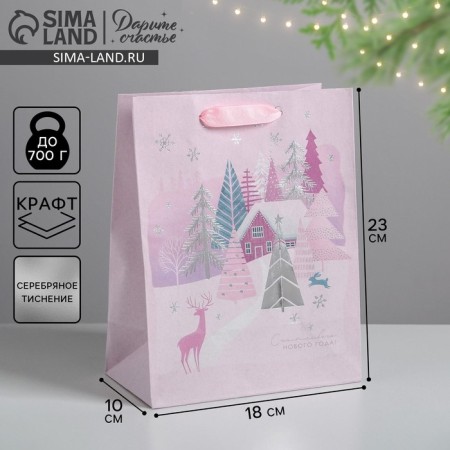 Package Craft vertical “House on the edge”, MS 18 x 23 x 10 cm, New Year