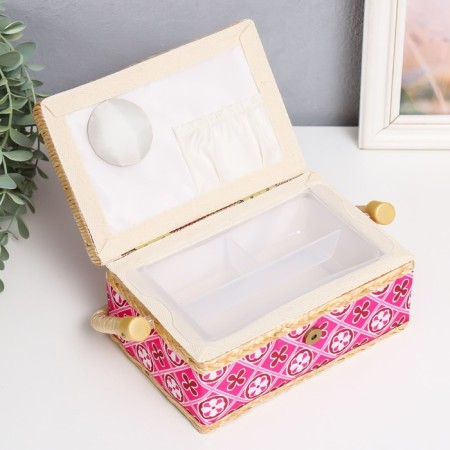 Casket for needlework "Geometry in colors" Pink 9.5x19.5x13 cm-2