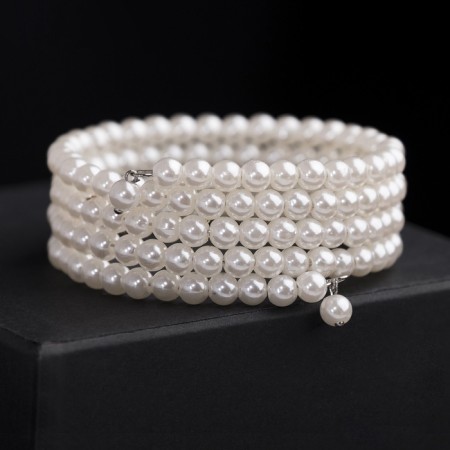 Bracelet Pearl "Bride" beads d = 0.5, 4 rows with a spring, the color of the milk-1
