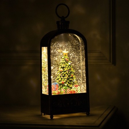 LED figure "Lantern with a Christmas tree" 13 × 30 × 7 cm, plastic, AAX3 batteries (not complete), USB, glow warm white-4