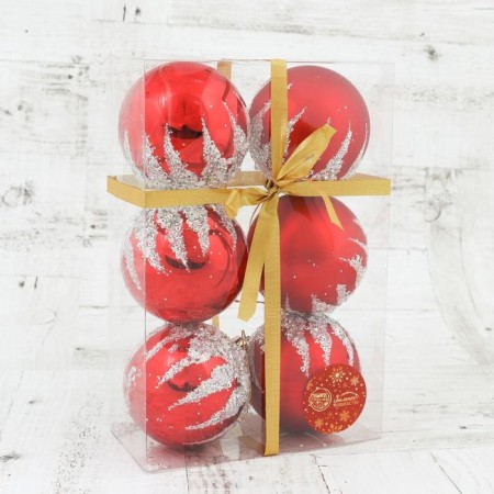Set of balls plastic D-8 cm, 6 pcs "Adelia" silver-red-1