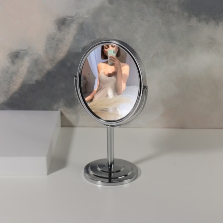 Mirror on the leg "Oval", bilateral, with an increase, mirror surface 12.5 × 14 cm, silver color-2