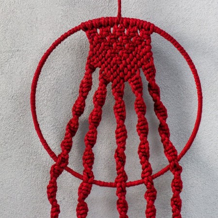 Dreaming Catcher using the Macrame "Leaflets" Bordeaux 55x25 cm-1