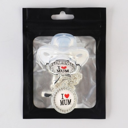 Nipple - orthodontic dummy, I love mum, with a cap, +6 months, white/silver, rhinestones-6