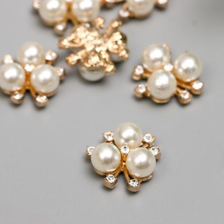 Decor for creativity plastic "Flower with pearls" set of 6 pcs 2x2 cm