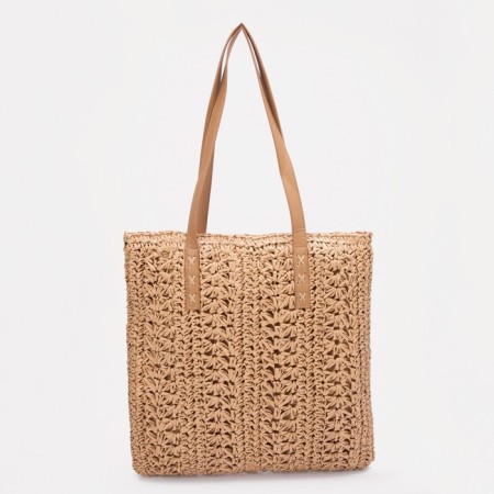 Shoper bag without fastening, beige color