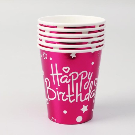 Paper glasses “Happy birthday”, set, 6 pcs., Fuchsia color-1