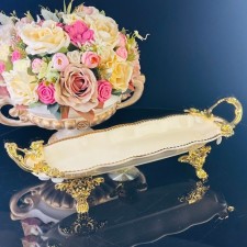 Dish with lenardi handles, on legs, porcelain, length 33 cm